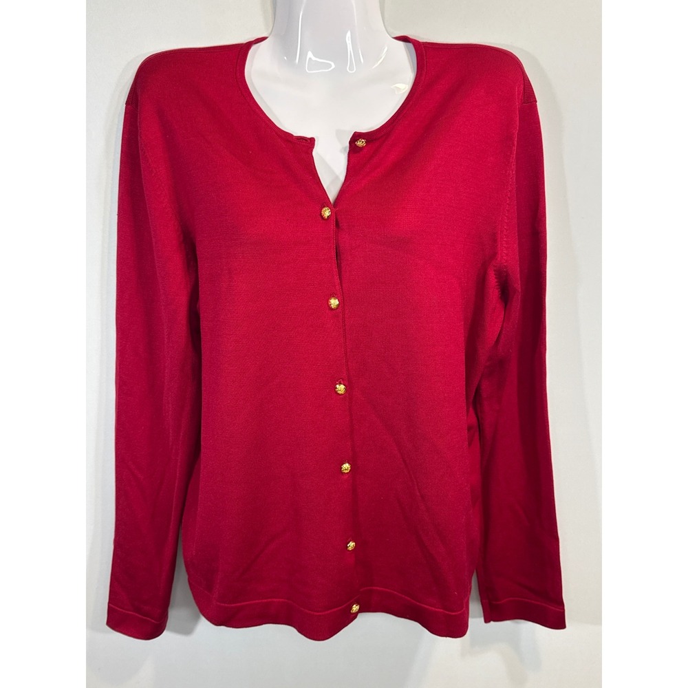Lauren Ralph Lauren Red Silk Blend Button‎ Front Cardigan Large Coastal Grandma